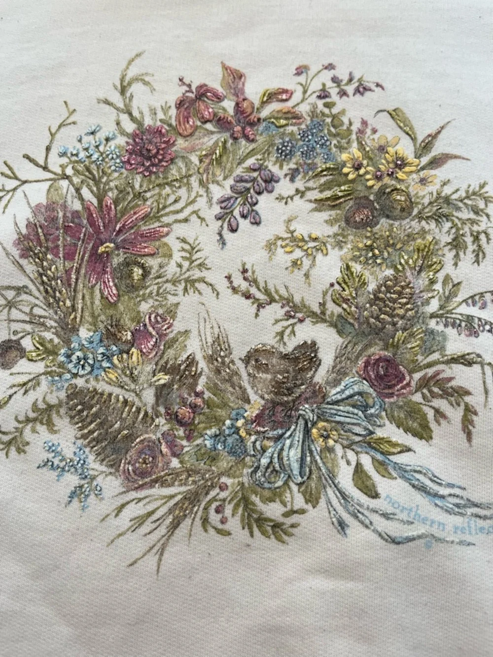 Vintage Northern Reflections Peter Pan Collar Wreath Graphic Boxy Oversized Top - Picture 3 of 10